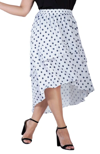 Shop S And P Polka Dot Tiered High-low Skirt In Blue Polka Dot