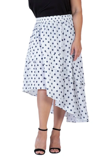 Shop S And P Polka Dot Tiered High-low Skirt In Blue Polka Dot