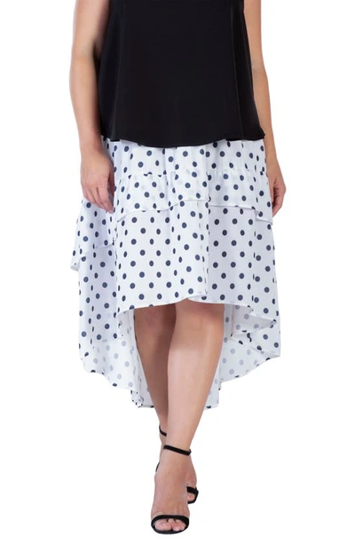 Shop S And P Polka Dot Tiered High-low Skirt In Blue Polka Dot