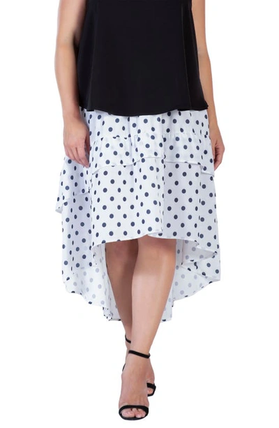 S And P Polka Dot Tiered High-low Skirt In Blue Polka Dot