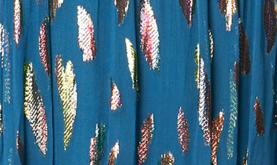 Shop Ciebon Eryn Metallic Print Tie Waist Long Sleeve Maxi Dress In Sea