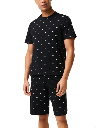 Shop Lacoste Men's 2-pc. T-shirt & Shorts Pajama Set In Black,white