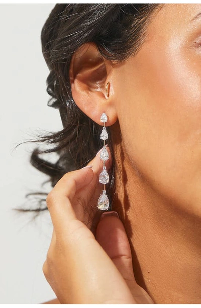 Nadri Evelyn Pear Cubic Zirconia Linear Drop Earrings In Rhodium