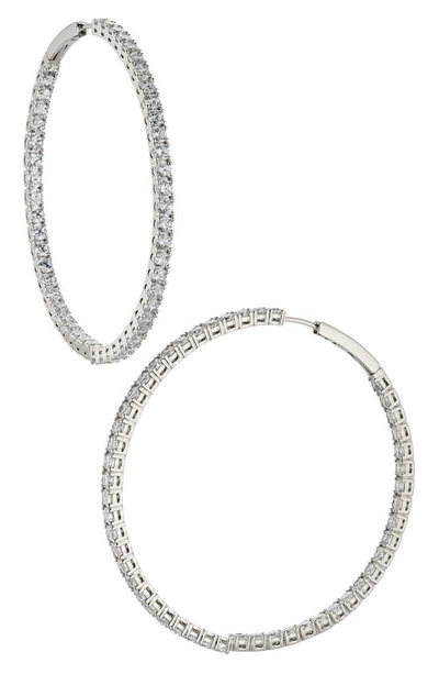 Nadri Inside Out Hoop Earrings In 18k Gold Plated Or Rhodium Plated In Rhodium