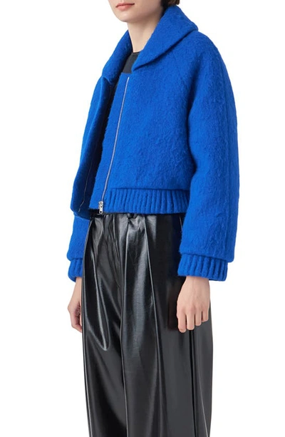 Grey Lab Felted Wool Blend Bomber Jacket In Blue