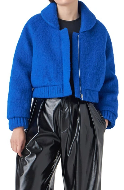 Shop Grey Lab Felted Wool Blend Bomber Jacket In Blue