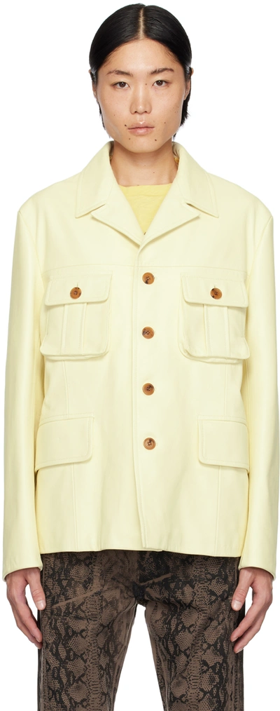 Shop Paul Smith Yellow Commission Edition Leather Jacket In 09 Whites