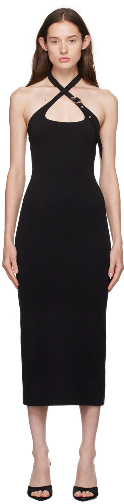 Attico Black Halter Neck Midi Dress In 100 Black