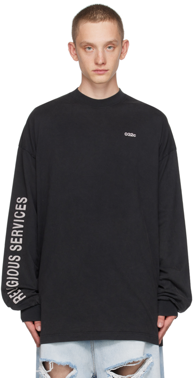 Shop 032c Ssense Xx Black Long Sleeve 'religious Services' T-shirt In Faded Black