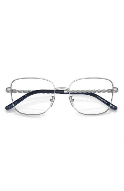 Shop Tory Burch 53mm Square Optical Glasses In Shiny Silver
