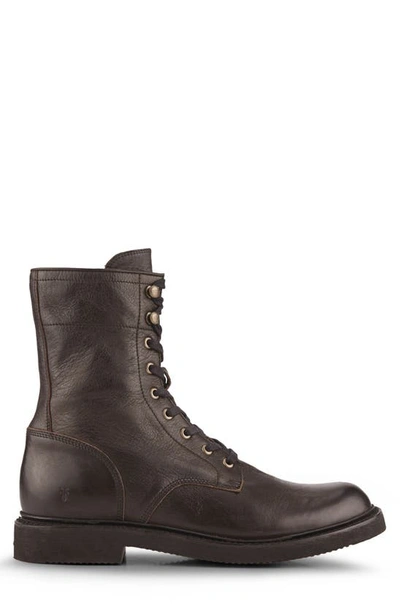 Frye Dean Combat Boot In Chocolate - Waxed Velour