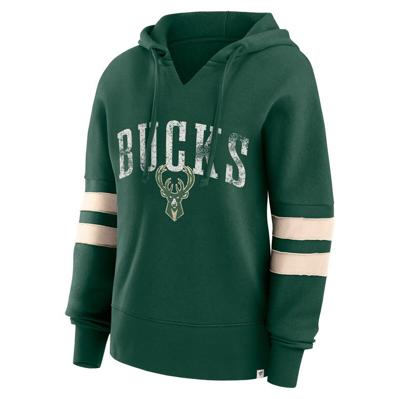 Shop Fanatics Branded Hunter Green Milwaukee Bucks Bold Move Dolman V-neck Pullover Hoodie
