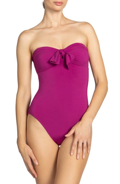 Shop Robin Piccone Ava Strapless Bandeau One-piece Swimsuit In Acai
