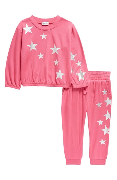 Shop Splendid Star Sweatshirt & Joggers Set In Hot Pink