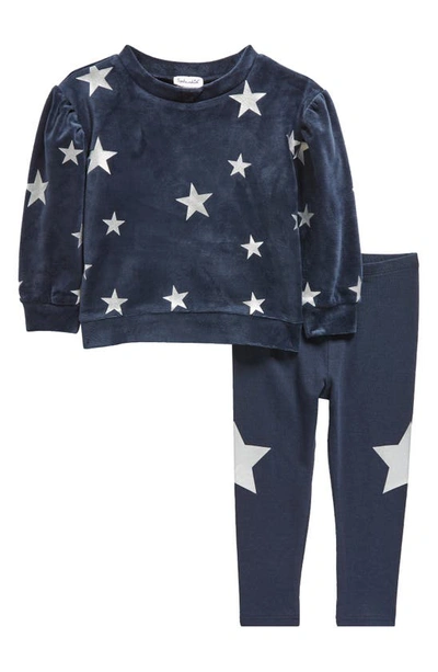 Shop Splendid Star Velour Sweatshirt & Leggings Set In Navy