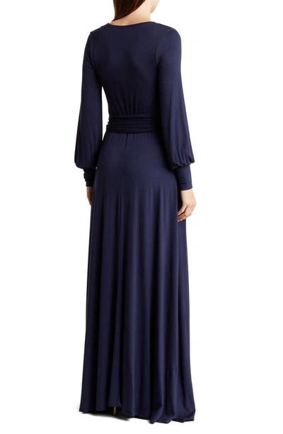 Shop Go Couture Long Sleeve Faux Wrap Maxi Dress In Navy