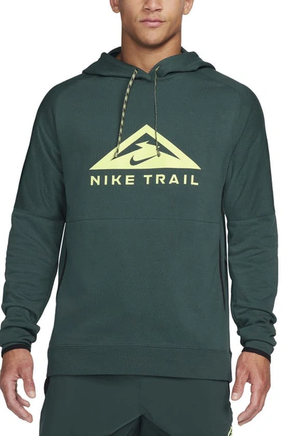 Shop Nike Dri-fit Trail Running Hoodie In Deep Jungle/ Black