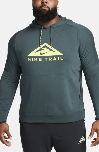 Shop Nike Dri-fit Trail Running Hoodie In Deep Jungle/ Black