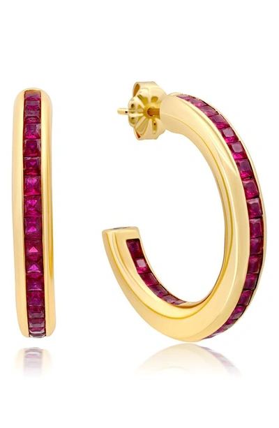 Shop Crislu Cubic Zirconia Hoop Earrings In Ruby