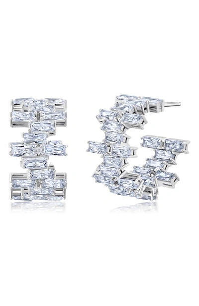 Shop Crislu Baguette Cut Cubic Zirconia Huggie Hoop Earrings In Platinum