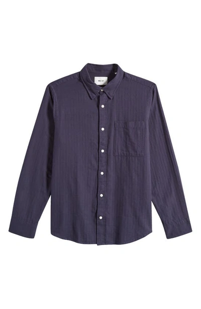 Shop Nn07 Cohen 5726 Cotton Herringbone Button-up Shirt In Navy Blue