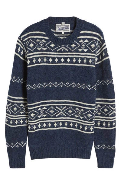 Shop Schott Norwegian Motif Wool Blend Sweater In Denim