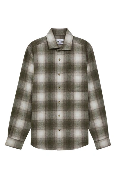 Shop Reiss Novelli Plaid Wool Blend Button-up Shirt In Green Multi