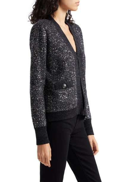 Shop L Agence Jinny Sequin Cardigan In Black/ Charcoal Sequin