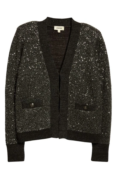 Shop L Agence Jinny Sequin Cardigan In Black/ Charcoal Sequin