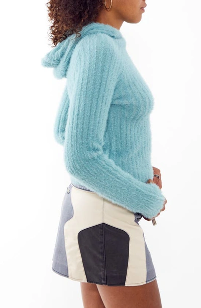 Shop Iets Frans Eyelash Rib Hooded Long Sleeve Sweater In Blue