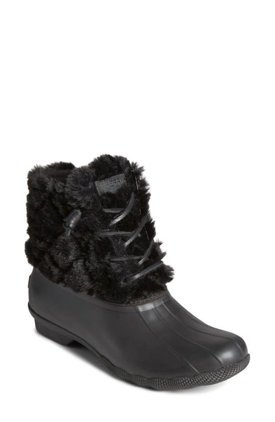 Shop Sperry Saltwater Quilted Faux Fur Boot In Black