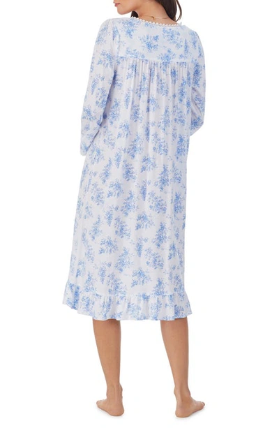 Shop Eileen West Waltz Floral Print Lace Trim Long Sleeve Cotton & Modal Nightgown In Wht/bluflr