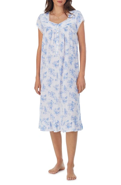 Shop Eileen West Waltz Floral Print Lace Trim Cotton & Modal Nightgown In Wht/bluflr