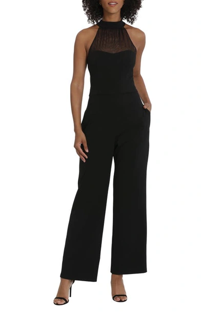 Shop Maggy London Illusion Mesh Detail Sleeveless Jumpsuit In Black