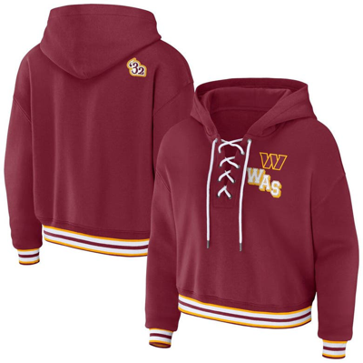Shop Wear By Erin Andrews Burgundy Washington Commanders Lace-up Pullover Hoodie