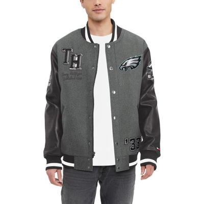 Shop Tommy Hilfiger Heather Gray/black Philadelphia Eagles Gunner Full-zip Varsity Jacket