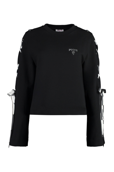 Shop Pucci Logo Detail Cotton Sweatshirt In Black