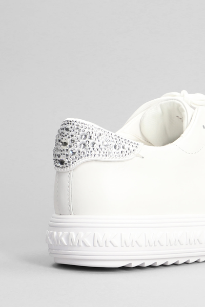 Shop Michael Kors Grove Lake Up Sneakers In White Leather And Fabric