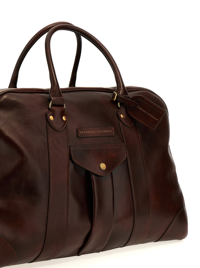 Shop Brunello Cucinelli Leather Travel Bag In Brown
