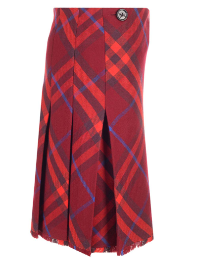 Shop Burberry Check Pattern Wool Kilt In Red
