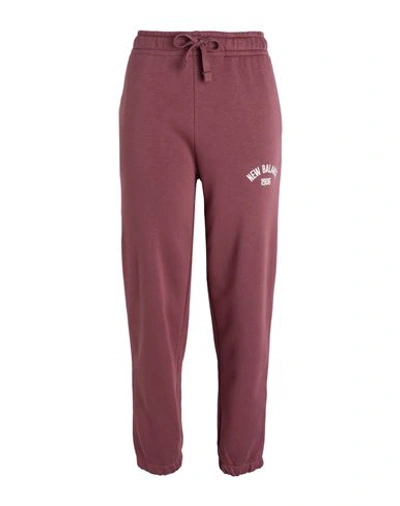 Shop New Balance Essentials Varsity Fleece Pant Woman Pants Garnet Size L Cotton, Polyester In Red