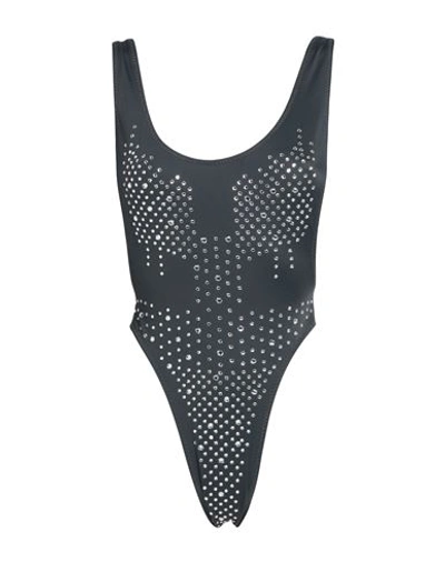 Shop Norma Kamali Woman One-piece Swimsuit Lead Size L Nylon, Elastane In Grey