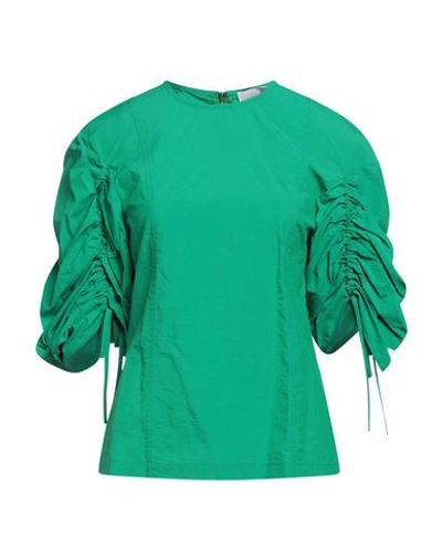 Shop Erika Cavallini Woman Top Green Size 10 Cotton, Polyurethane