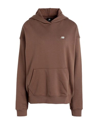 Shop New Balance Athletics French Terry Oversized Hoodie Woman Sweatshirt Brown Size L Cotton