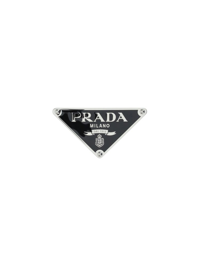 Shop Prada Triangle Logo Belt Buckle In Black