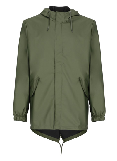 Shop Rains Long Sleeved Drawstring Hooded Coat In Green