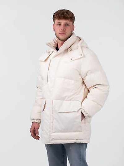 Pre-owned Lacoste Midi Puffer White Herren Daunenjacke Winterjacke Creme Weiss Bh1583-xfj