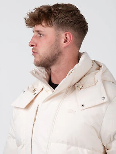 Pre-owned Lacoste Midi Puffer White Herren Daunenjacke Winterjacke Creme Weiss Bh1583-xfj