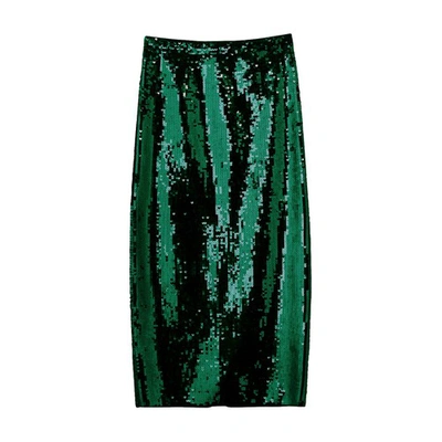 Shop Sandro Sequin Midi Skirt In Vert