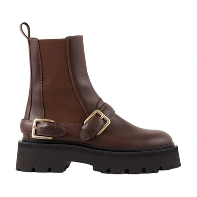 Shop Sandro Leather Ankle Boots In Brown